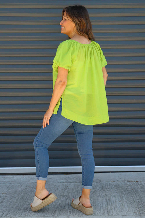 Bude Puff Sleeve Cotton Top Green - Image 4