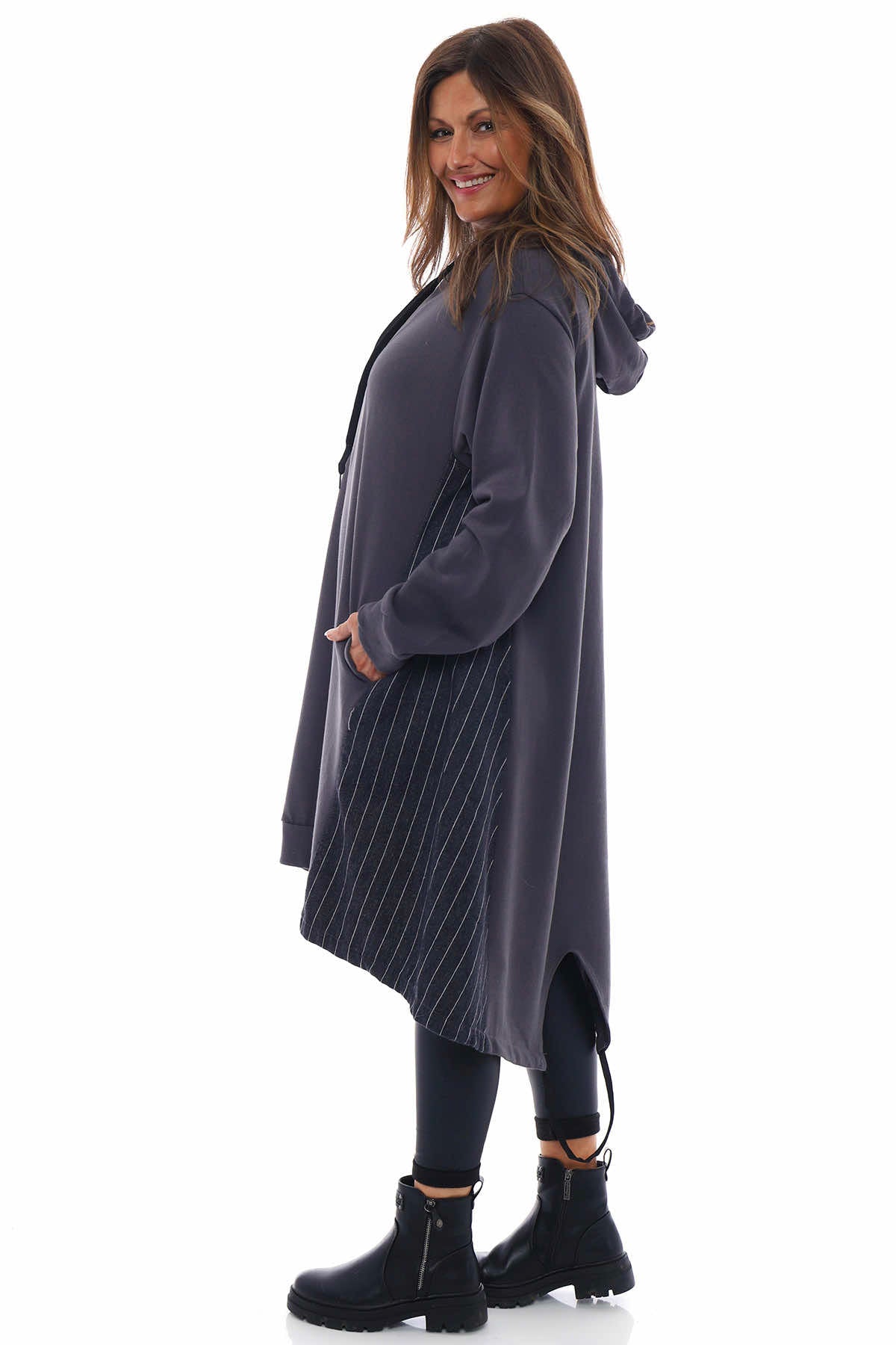 Anya Stripe Hooded Cotton Tunic Mid Grey