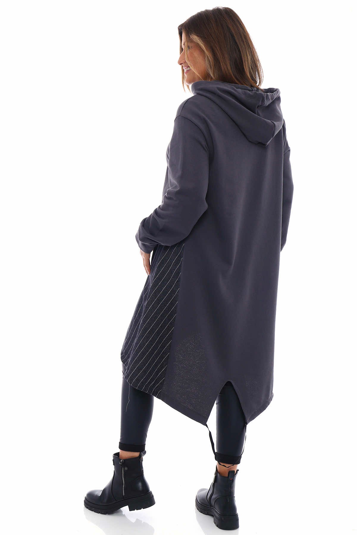 Anya Stripe Hooded Cotton Tunic Mid Grey