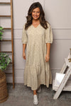 Paulette Animal Print Cotton Dress Stone