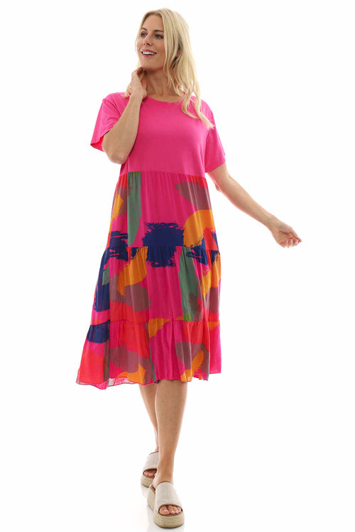 Mara Print Cotton Dress Fuchsia - Image 3