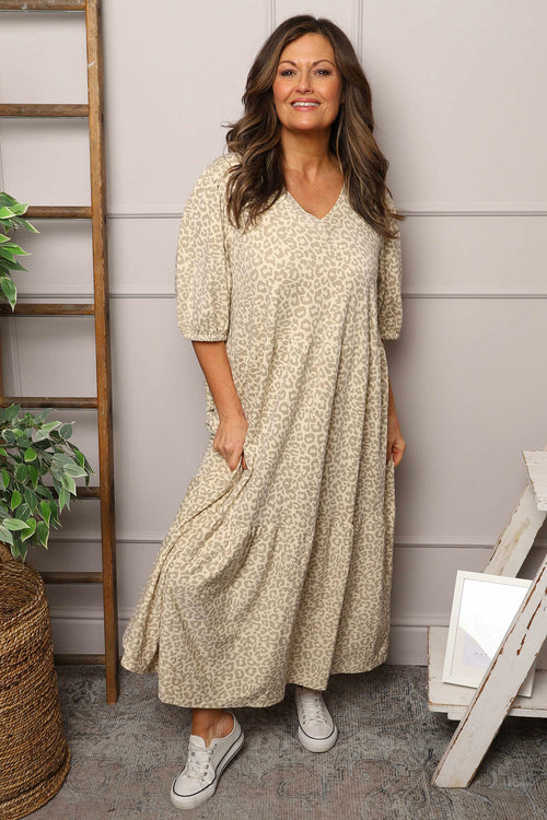Paulette Animal Print Cotton Dress Stone - Image 2