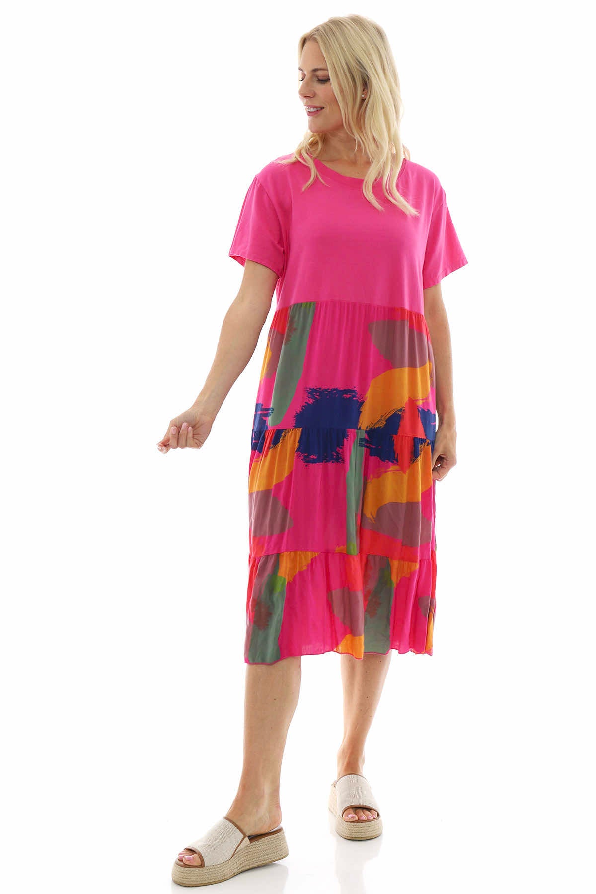 Mara Print Cotton Dress Fuchsia