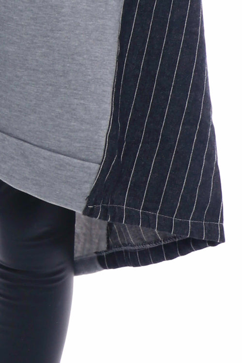 Anya Stripe Hooded Cotton Tunic Marl Grey - Image 4