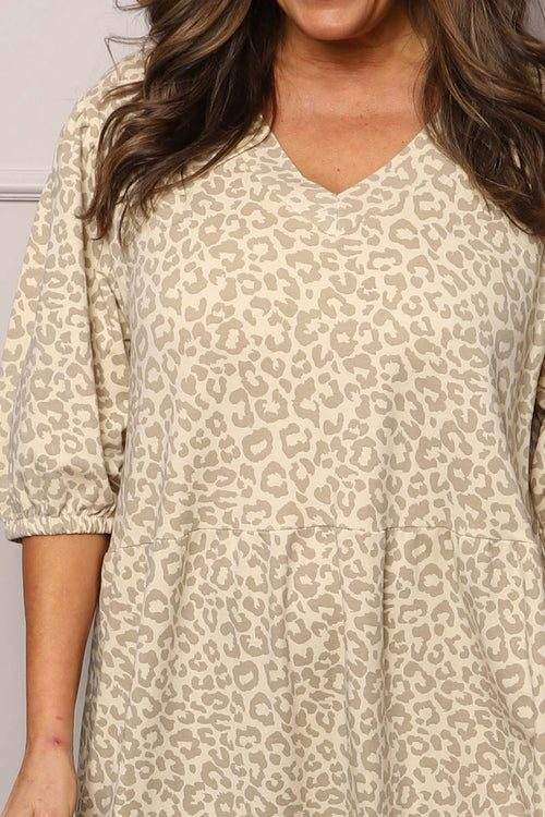 Paulette Animal Print Cotton Dress Stone - Image 3