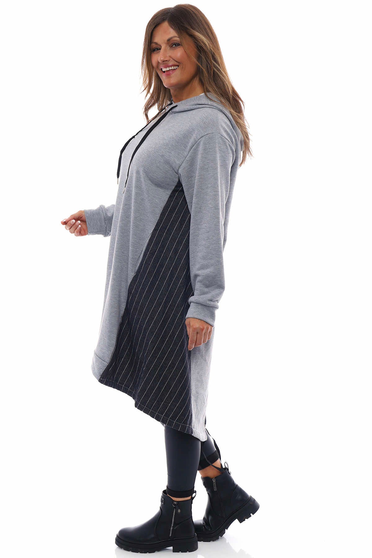 Anya Stripe Hooded Cotton Tunic Marl Grey