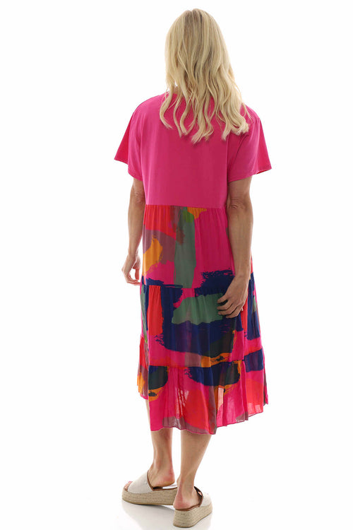 Mara Print Cotton Dress Fuchsia - Image 6