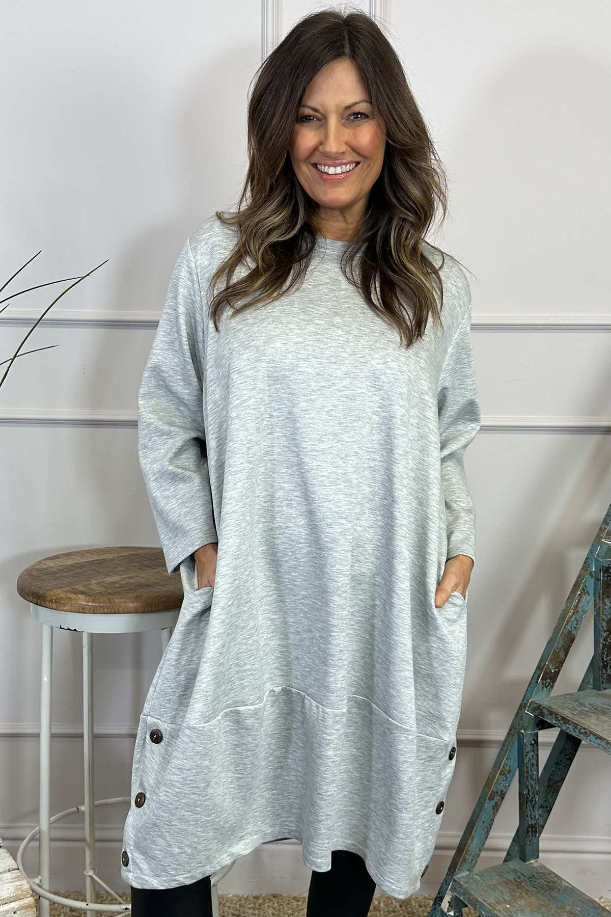 Lyanna Button Detail Tunic Grey