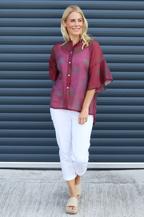 Cordelia Spot Print Shirt Burgundy - Image 2