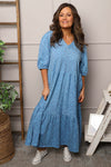 Paulette Animal Print Cotton Dress Blue