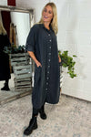 Sadie Needlecord Cotton Shirt Dress Charcoal