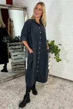 Sadie Needlecord Cotton Shirt Dress Charcoal Charcoal - Sadie Needlecord Cotton Shirt Dress Charcoal