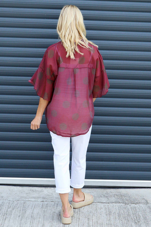 Cordelia Spot Print Shirt Burgundy - Image 6