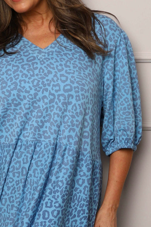Paulette Animal Print Cotton Dress Blue - Image 3