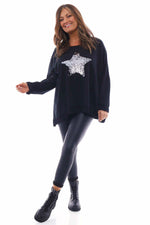 Selsey Sequin Star Cotton Top Black Black - Selsey Sequin Star Cotton Top Black