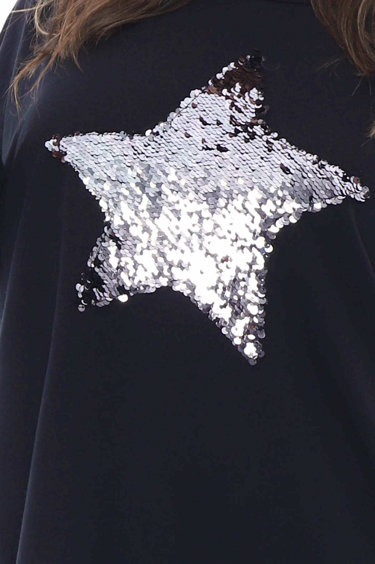 Selsey Sequin Star Cotton Top Black