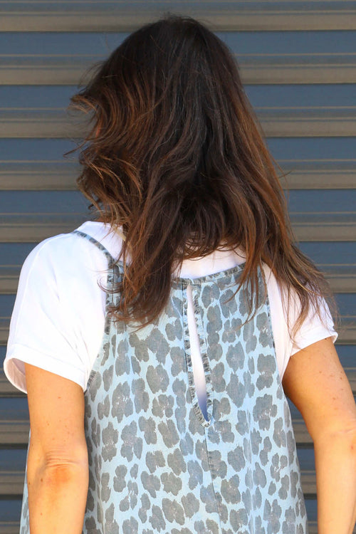 Lantic Strap Leopard Print Denim Dress Light Denim - Image 3