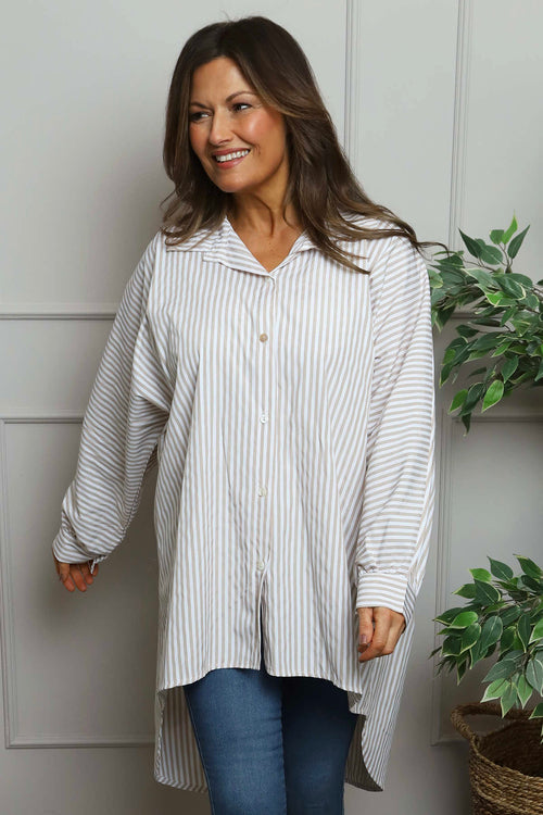 Christina Stripe Shirt Mocha - Image 3