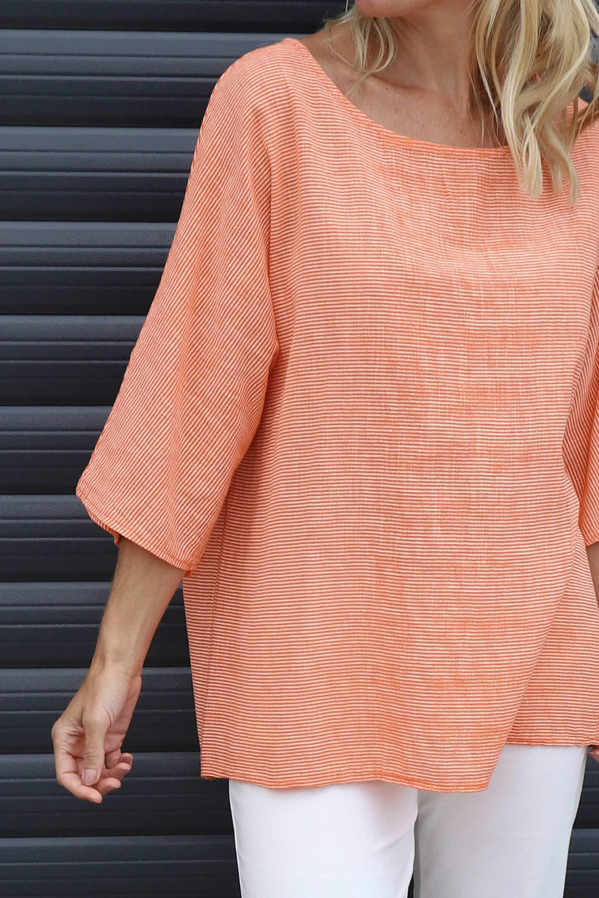 Caylen Stripe Cotton Top Orange