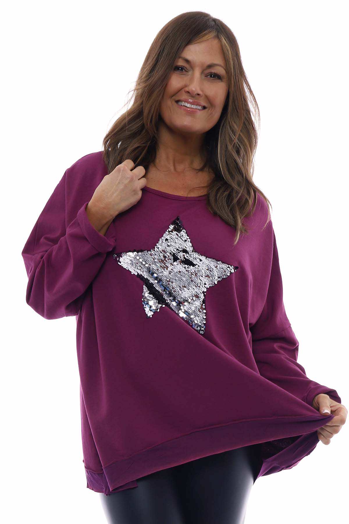 Selsey Sequin Star Cotton Top Berry