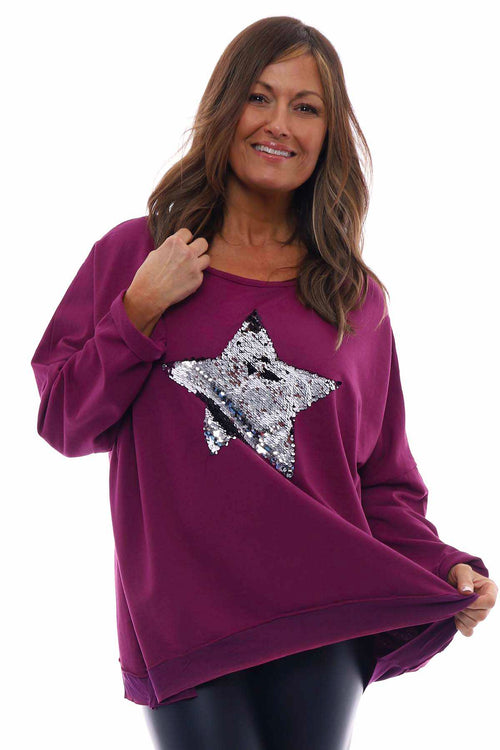 Selsey Sequin Star Cotton Top Berry - Image 4