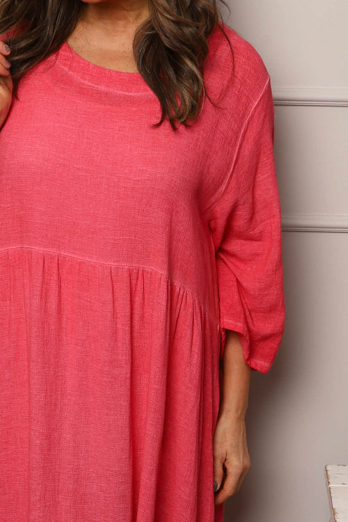 Linette Washed Linen Dress Fuchsia - Image 3