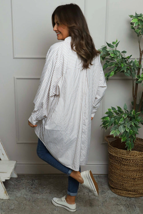 Christina Stripe Shirt Mocha - Image 4