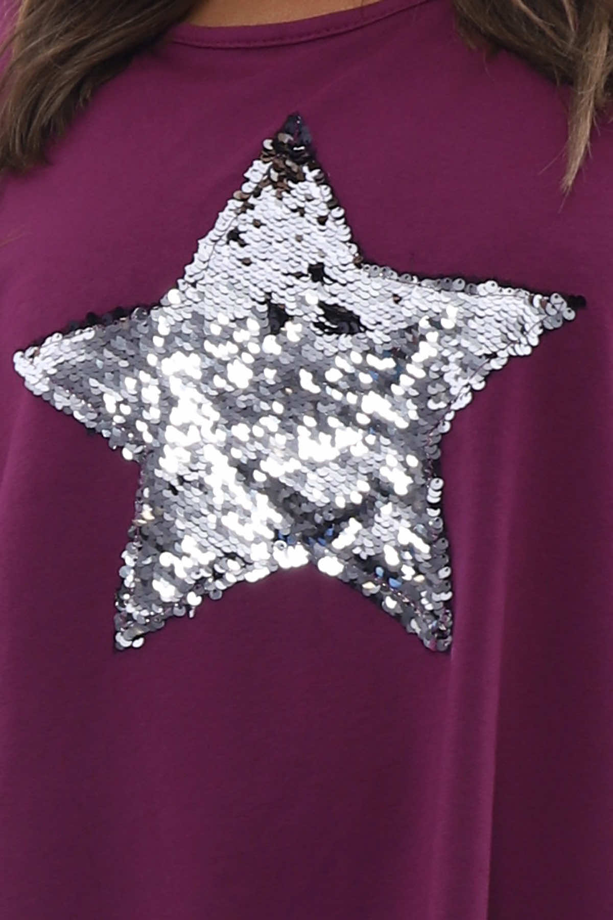 Selsey Sequin Star Cotton Top Berry