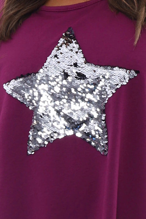 Selsey Sequin Star Cotton Top Berry - Image 3