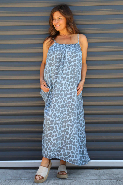 Lantic Strap Leopard Print Denim Dress Light Denim - Image 2