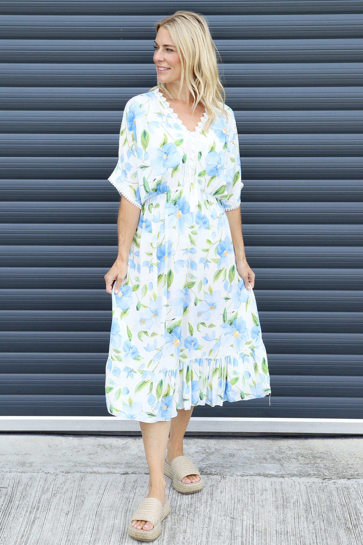 Amyla Floral Print Dress Light Blue