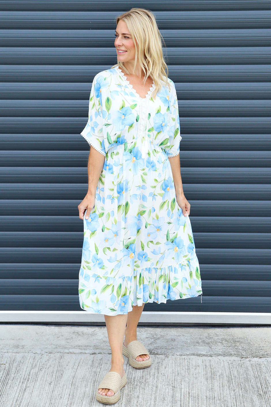 Amyla Floral Print Dress Light Blue