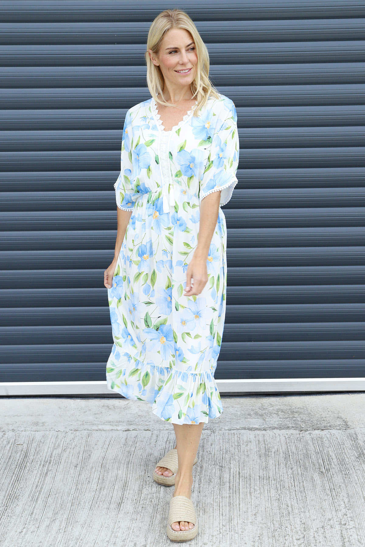Amyla Floral Print Dress Light Blue