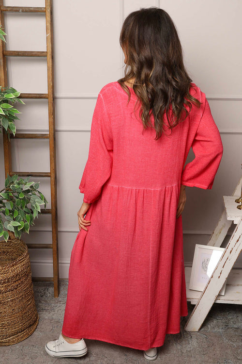Linette Washed Linen Dress Fuchsia - Image 4