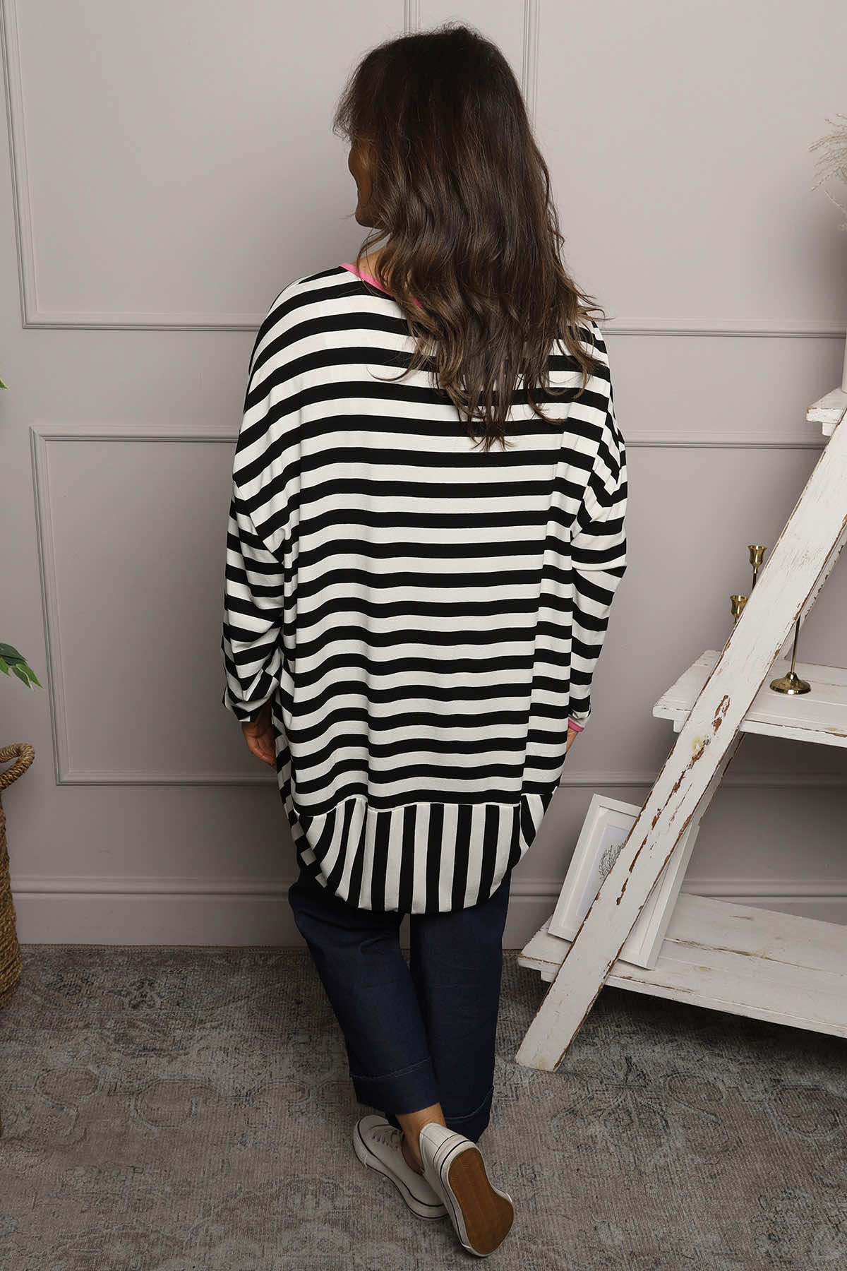 Ariella Stripe Top Black