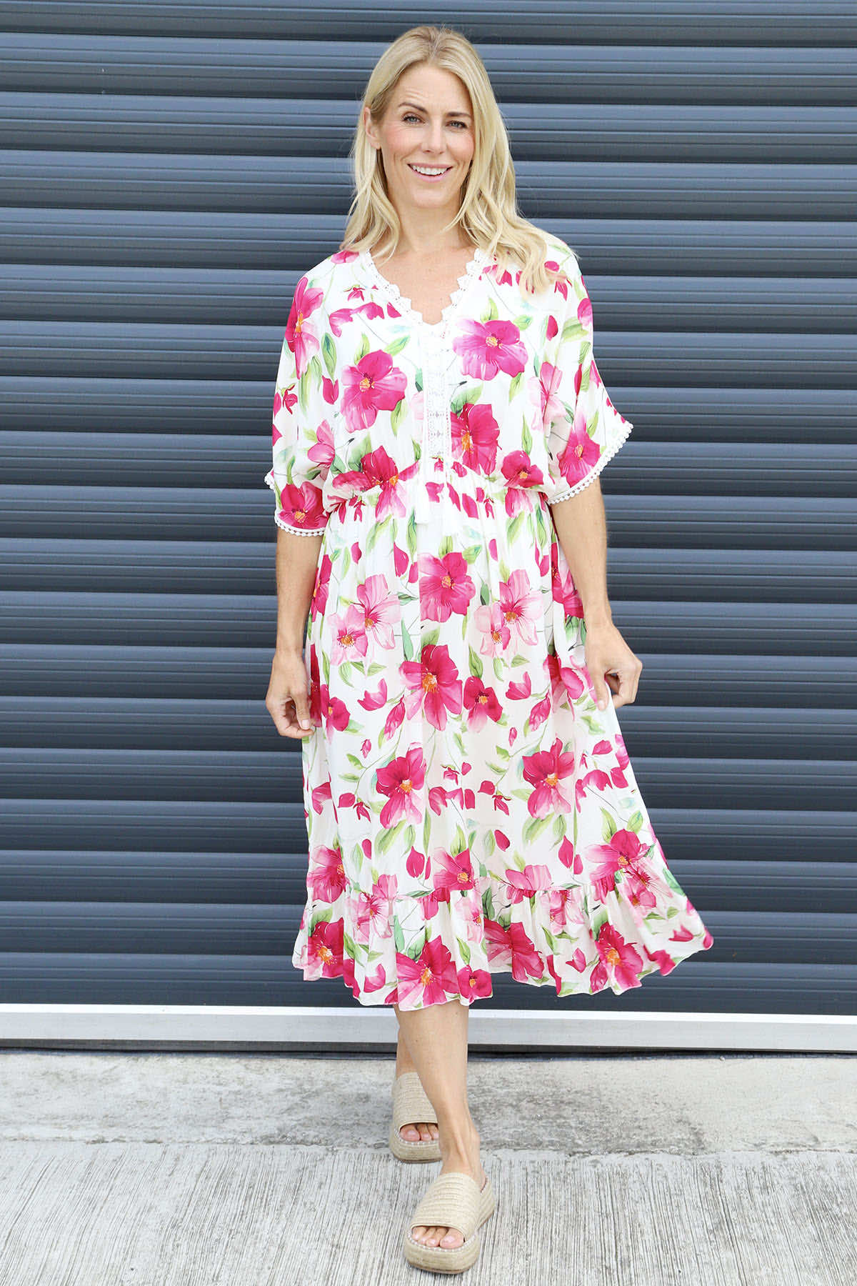 Amyla Floral Print Dress Fuchsia