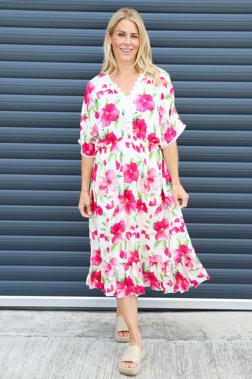 Amyla Floral Print Dress Fuchsia - Image 2