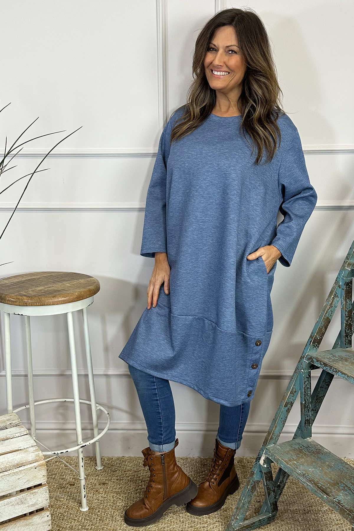 Lyanna Button Detail Tunic Blue