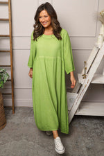 Linette Washed Linen Dress Green Green - Linette Washed Linen Dress Green