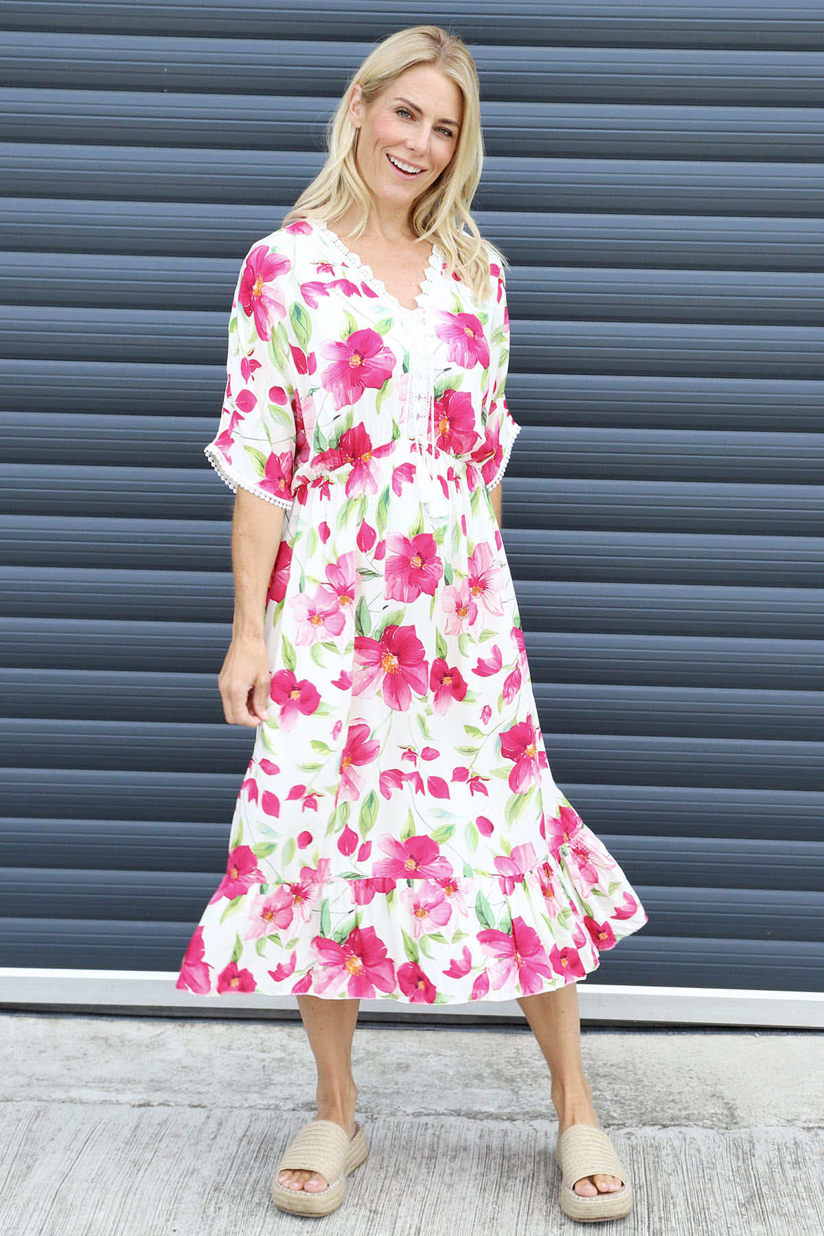Amyla Floral Print Dress Fuchsia