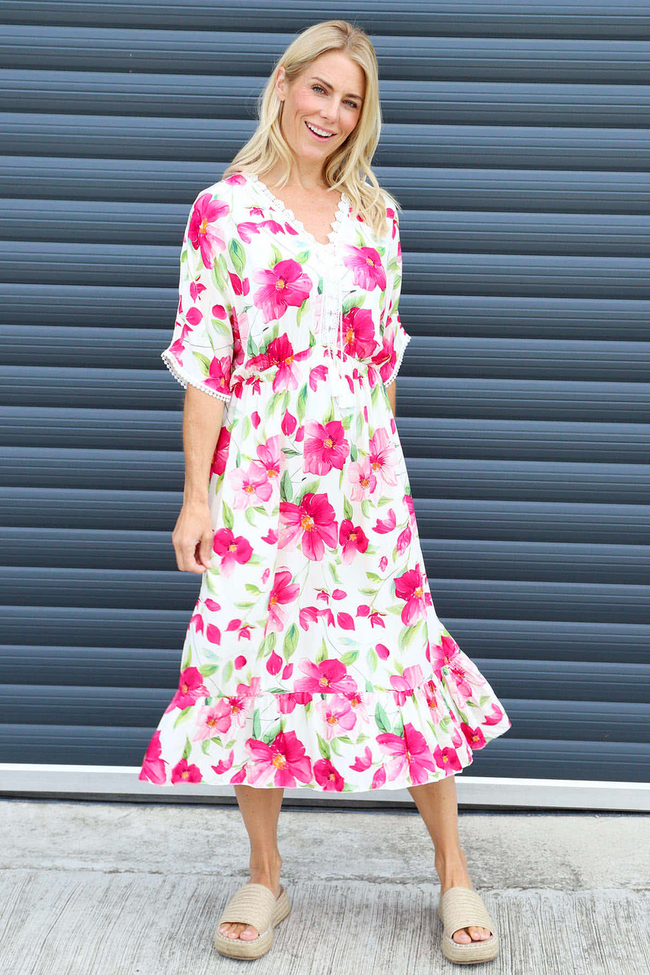 Amyla Floral Print Dress Fuchsia