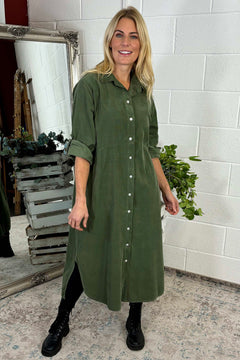 Sadie Needlecord Cotton Shirt Dress Khaki