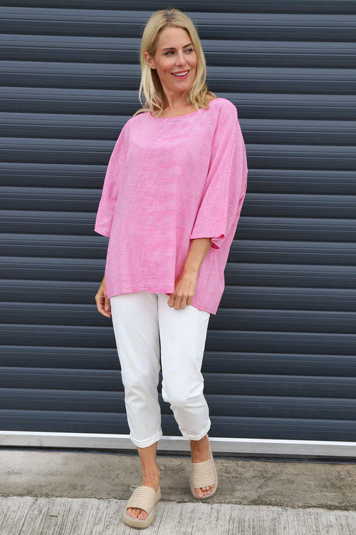 Caylen Stripe Cotton Top Fuchsia - Image 2