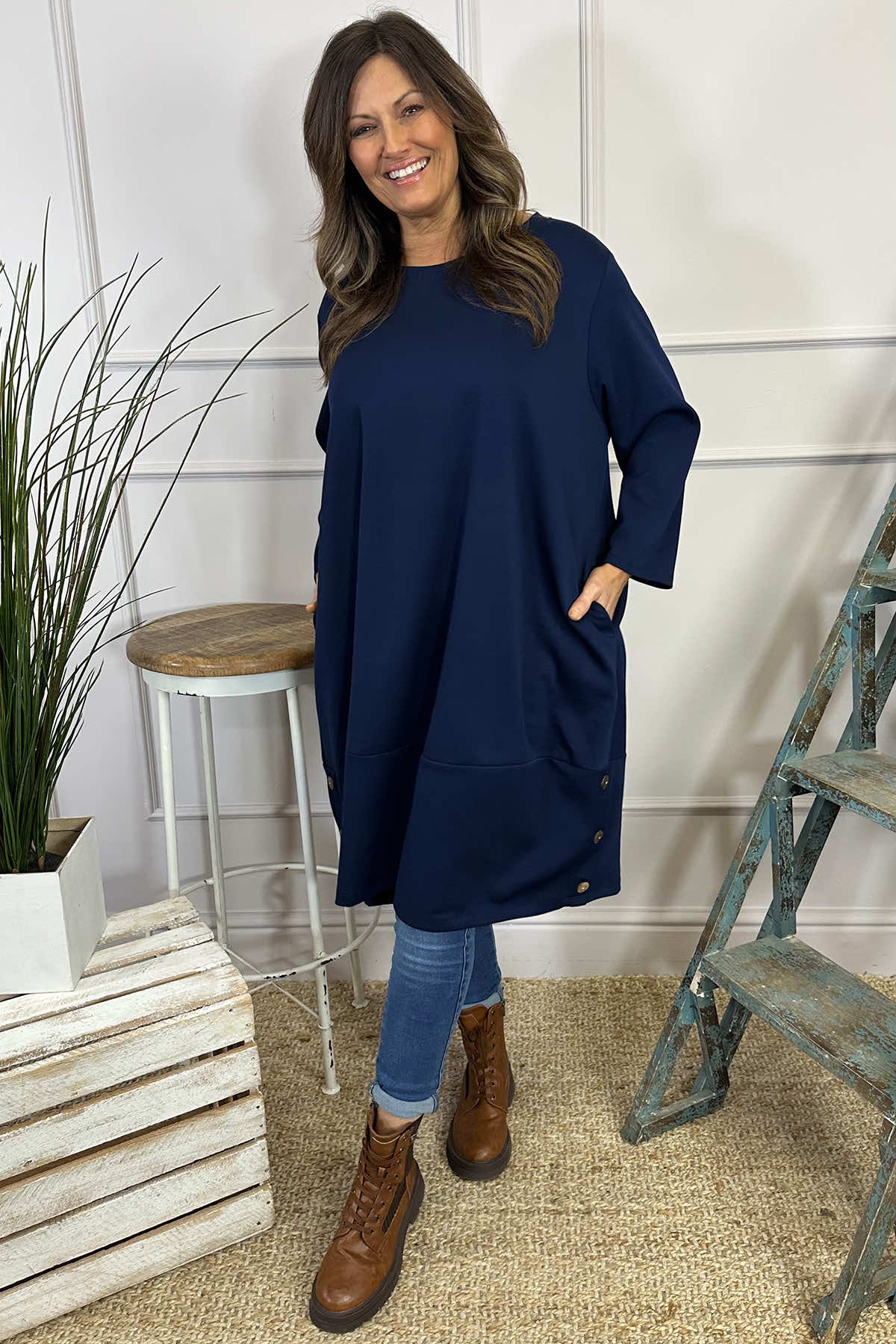 Lyanna Button Detail Tunic Navy