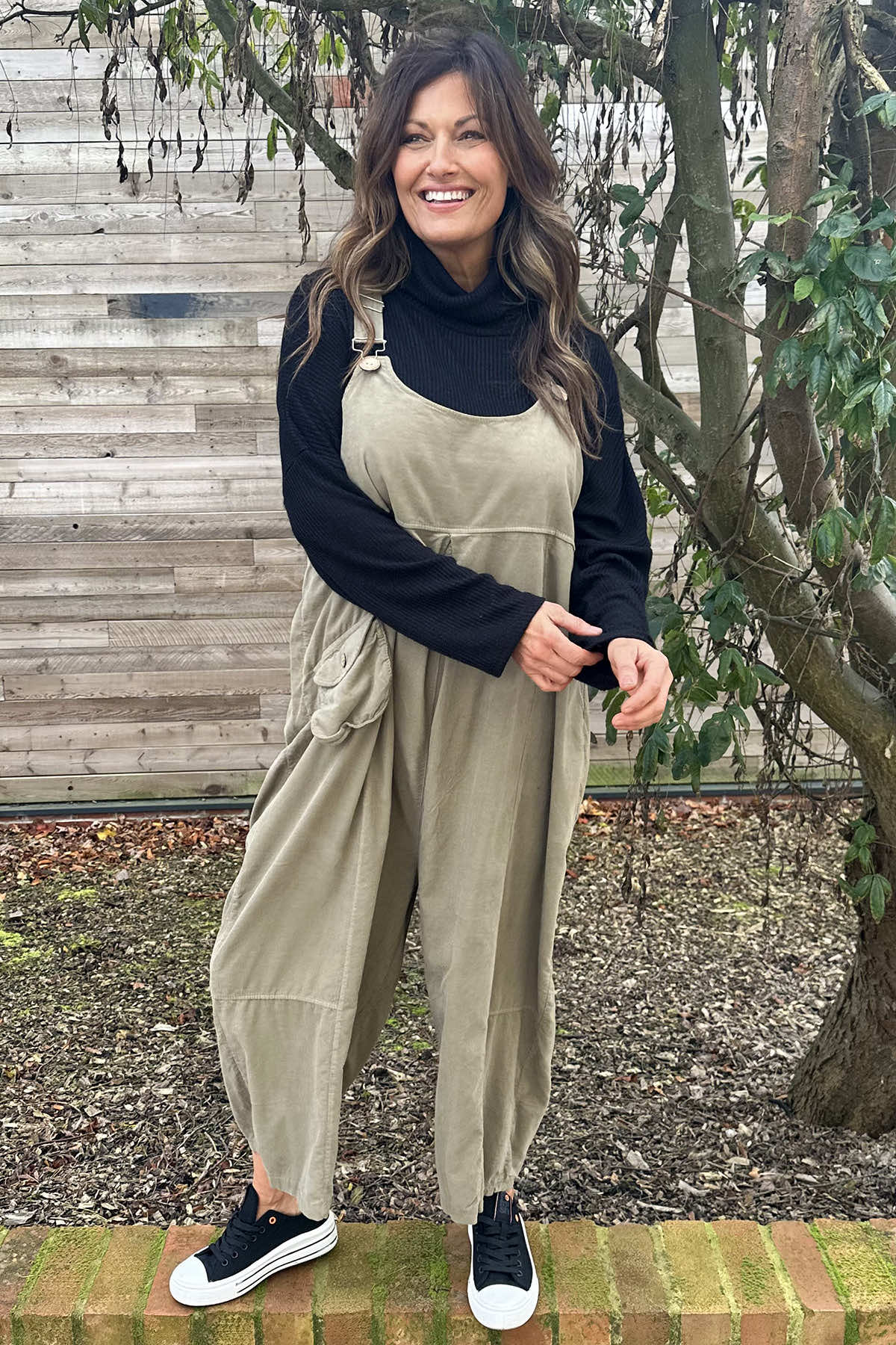 Elspeth Fine Cord Dungarees Stone