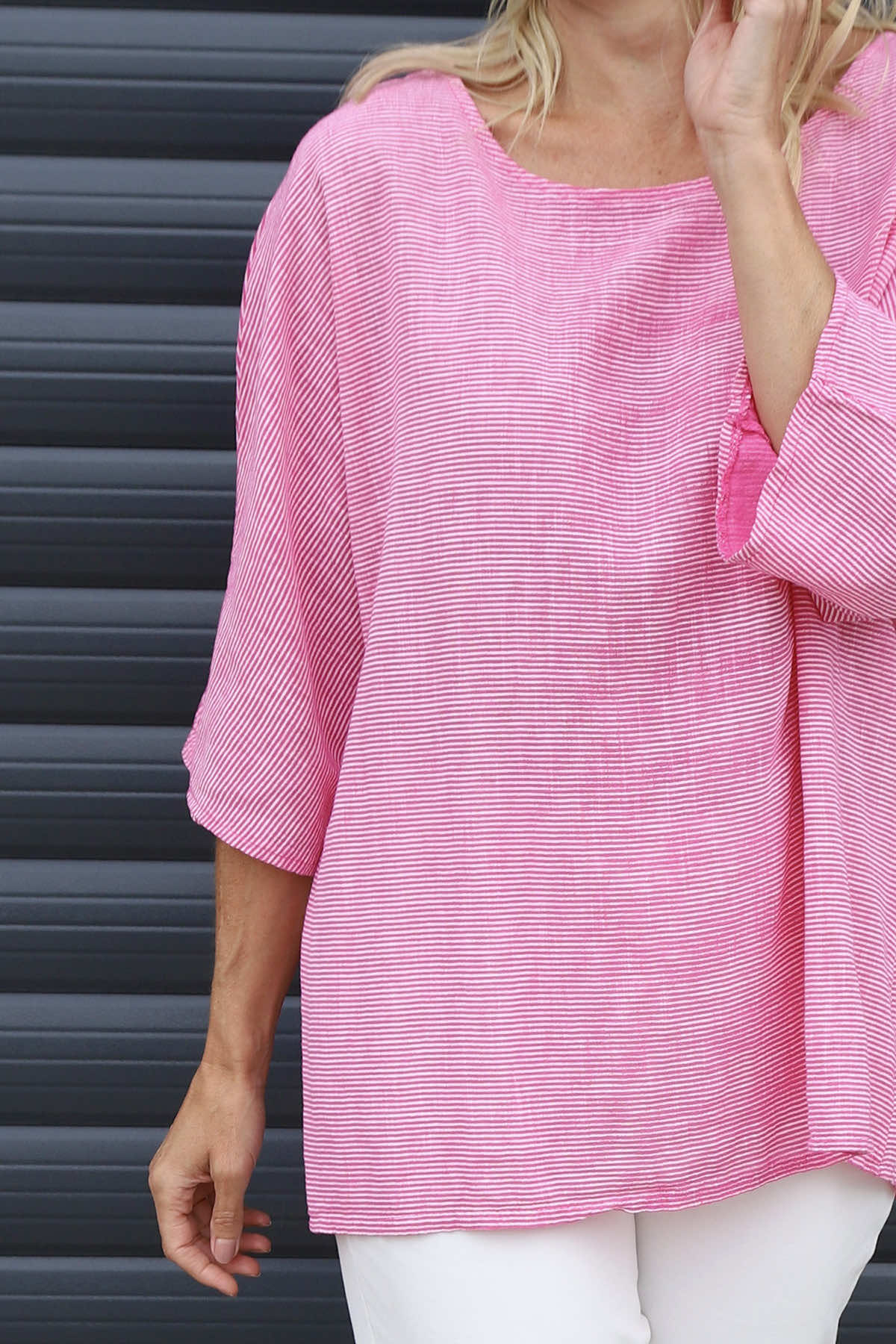 Caylen Stripe Cotton Top Fuchsia