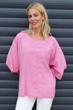 Caylen Stripe Cotton Top Fuchsia Fuchsia - Caylen Stripe Cotton Top Fuchsia