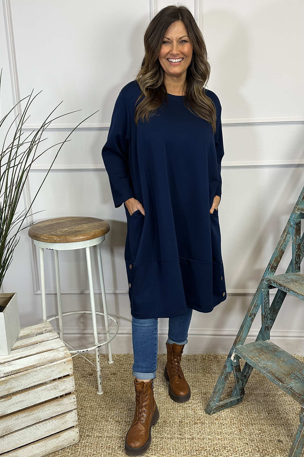 Lyanna Button Detail Tunic Navy