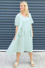 Solange Pocket Linen Dress Khaki Khaki - Solange Pocket Linen Dress Khaki