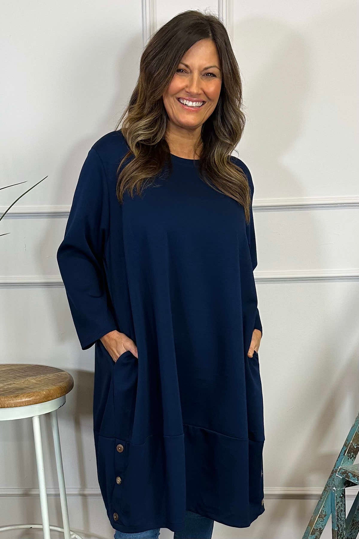 Lyanna Button Detail Tunic Navy